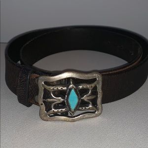 Polo Belt with silver and turquoise buckle Size L